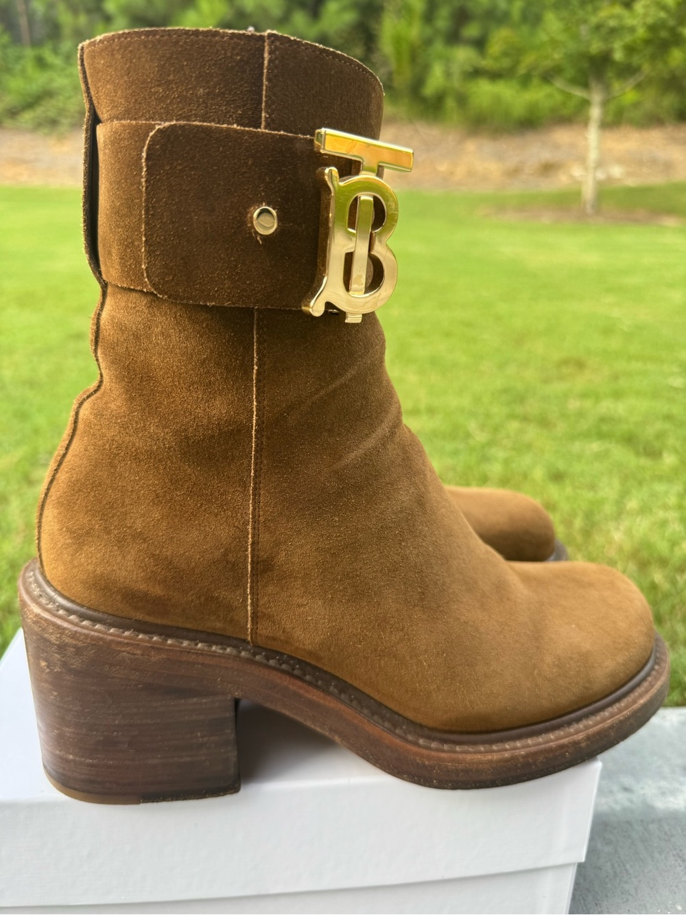 Burberry Westella Brown Suede TB Monogram Ankle Boots EU 40